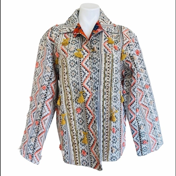 ANTHROPOLOGIE Verb Kellianne Bohemian Rug Tasseled Shirt Jacket Size L NEW - Picture 6 of 15